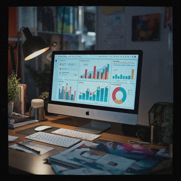 Image of a computer monitor on a desk showing Digital Marketing results