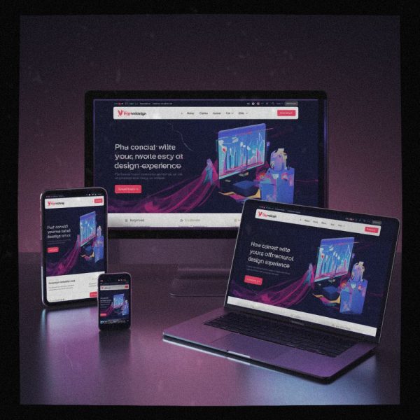 Image of website design shown on 3 types of device, phone, laptop and computer